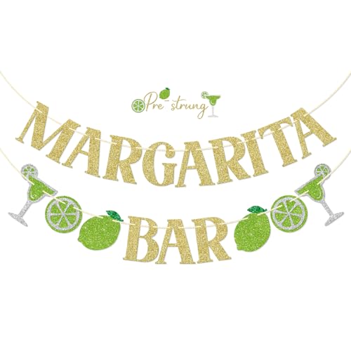 FOZEE Margarita & Taco Bar Banner - Gold Glitter Mexican Party Decorations, 3.9 ft Pre-Strung Cardstock Banner