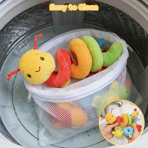 FPVERA Hanging Car Seat Toy for Babies 0-6 Months - Spiral Plush Caterpillar with Rattles, Sensory Stroller Toy for Newborn Boys Girls