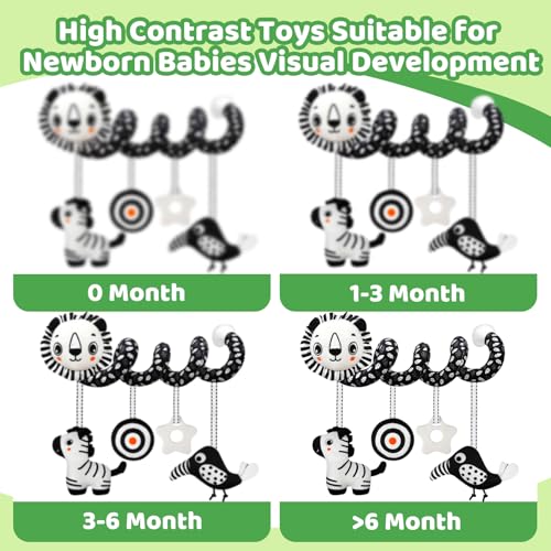 FQKIOMY Black and White High Contrast Baby Toys – Hanging Car Seat & Stroller Toy for Newborns 0-6 6-12 Months