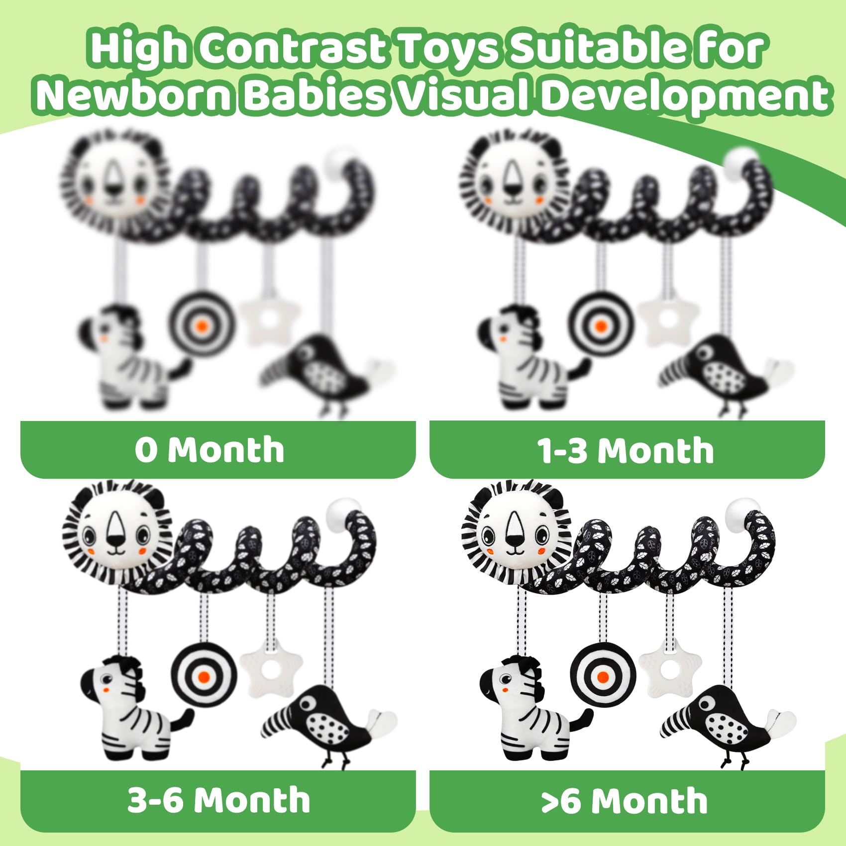 FQKIOMY Black and White High Contrast Baby Toys – Hanging Car Seat & Stroller Toy for Newborns 0-6 6-12 Months