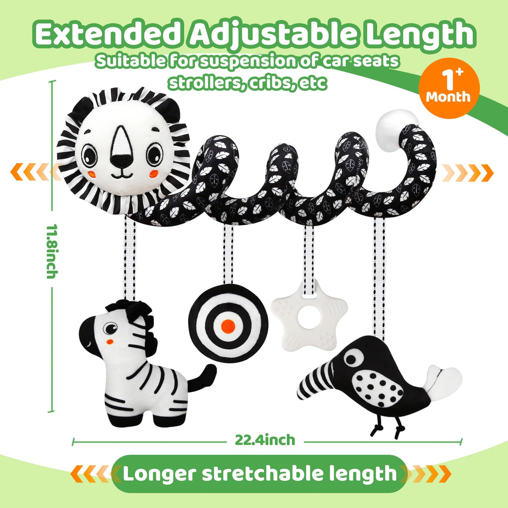 FQKIOMY Black and White High Contrast Baby Toys – Hanging Car Seat & Stroller Toy for Newborns 0-6 6-12 Months