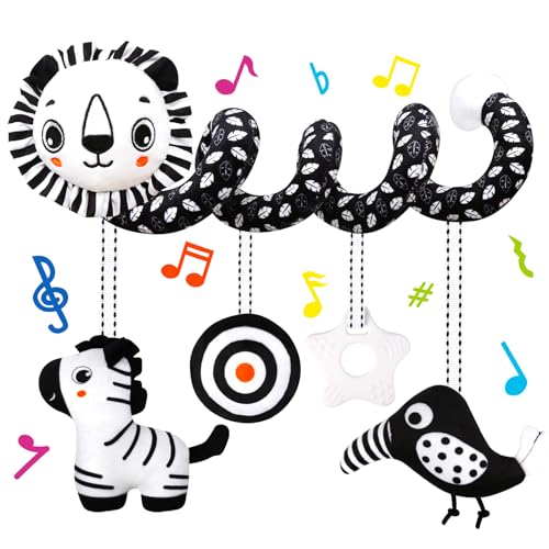FQKIOMY Black and White High Contrast Baby Toys – Hanging Car Seat & Stroller Toy for Newborns 0-6 6-12 Months