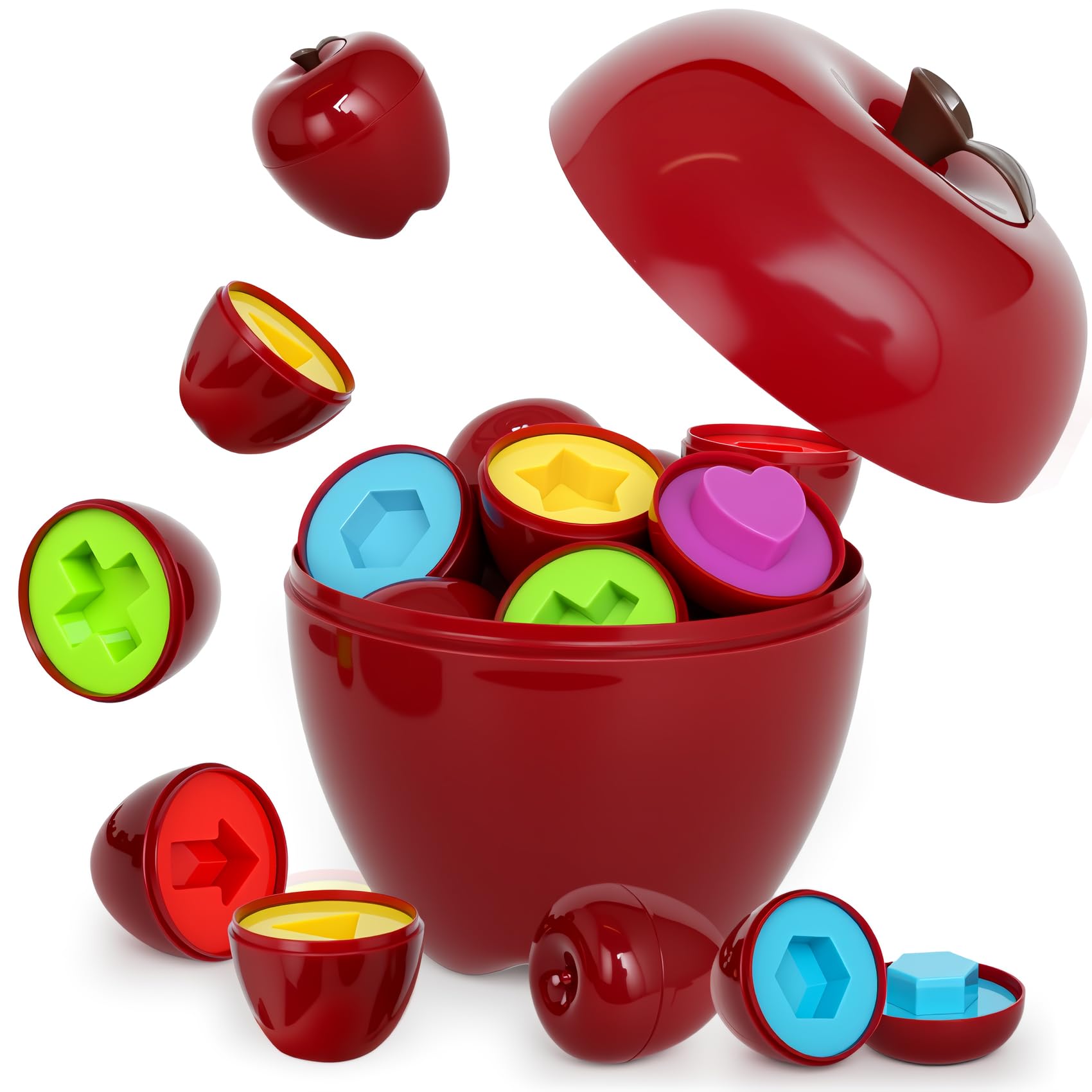 FQKIOMY Montessori Apple Shape Sorter for Toddlers 1-3 – Color Sorting & Fine Motor Toy