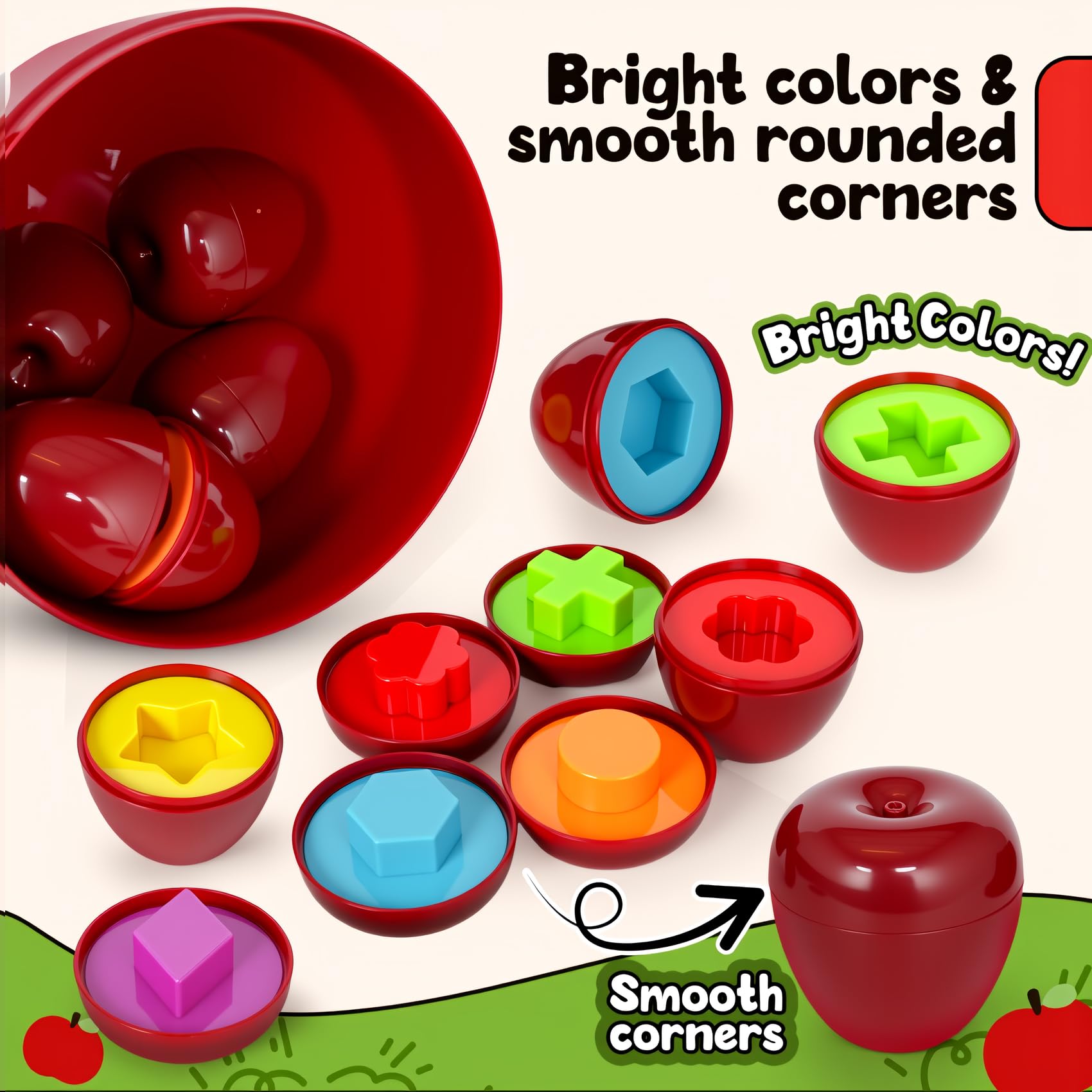FQKIOMY Montessori Apple Shape Sorter for Toddlers 1-3 – Color Sorting & Fine Motor Toy