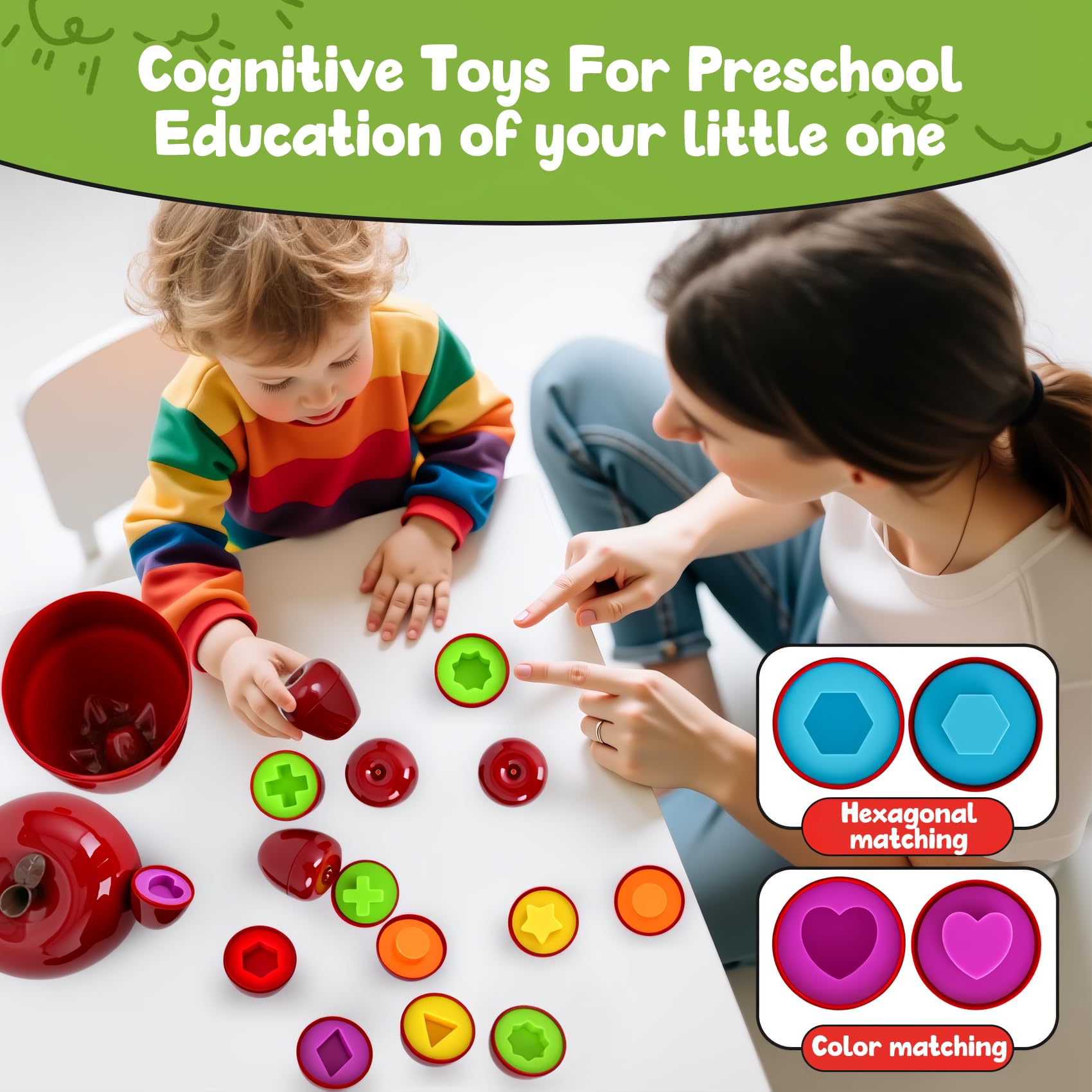 FQKIOMY Montessori Apple Shape Sorter for Toddlers 1-3 – Color Sorting & Fine Motor Toy