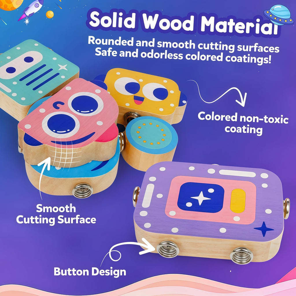 FQKIOMY Montessori Wooden Robot Toy – Snap-Together Building Set for Toddlers Ages 3-5