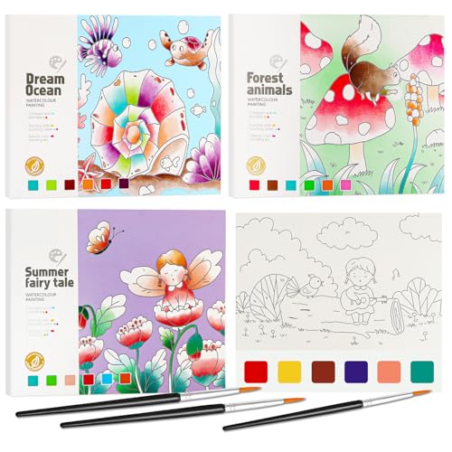 FQKIOMY Paint with Water Books for Kids Ages 3+ (3-Pack) – No-Mess Watercolor Painting for Toddlers, Travel-Friendly Arts & Crafts Activity