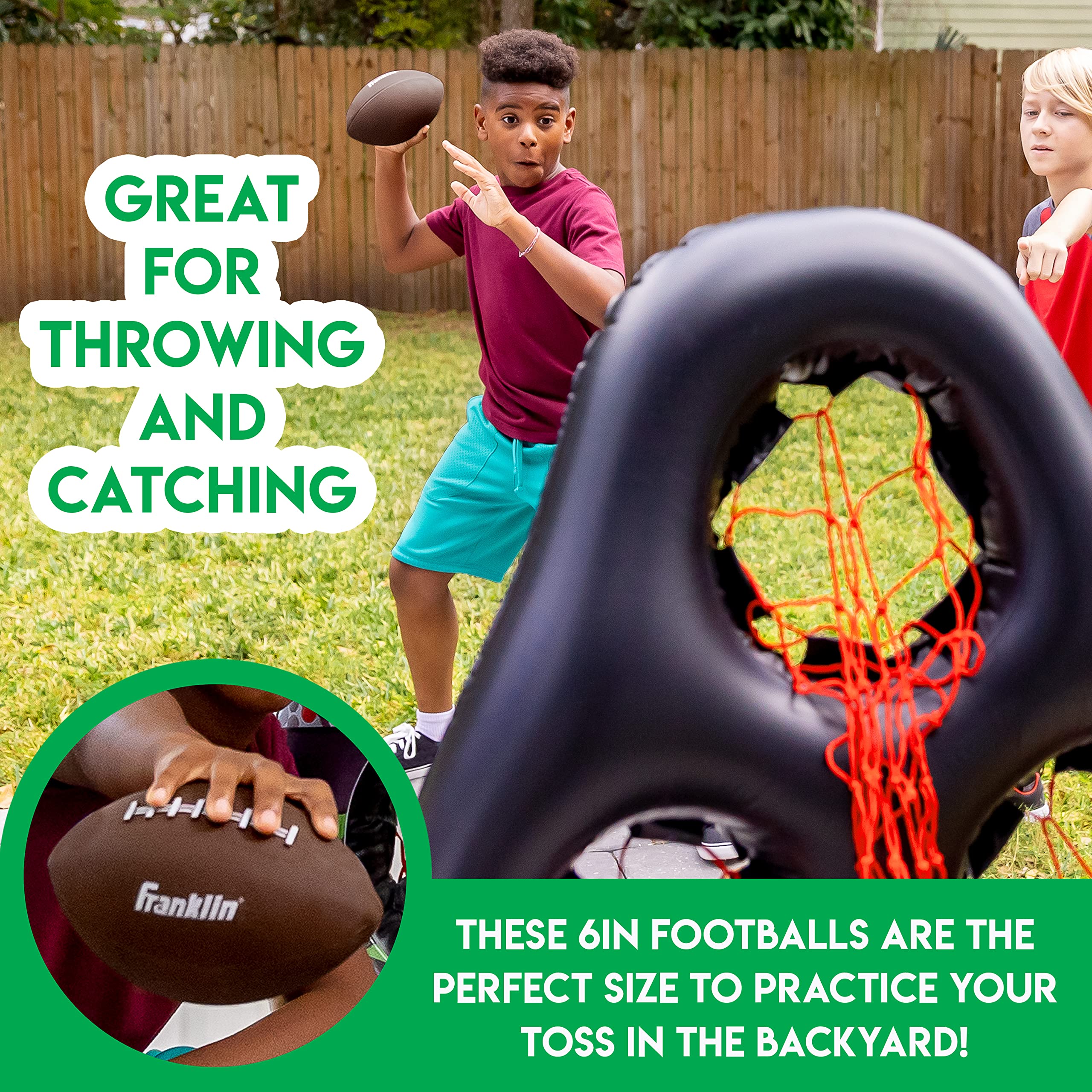 Franklin Sports Kids Mini Footballs Set – 3 Inflatable 6-Inch Toy Footballs with Air Pump