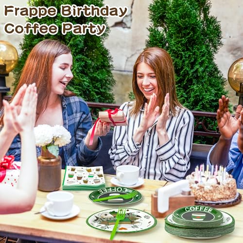 Frappe Coffee Themed 96-Piece Party Tableware Set – Disposable Plates, Napkins, Forks for 24 Guests