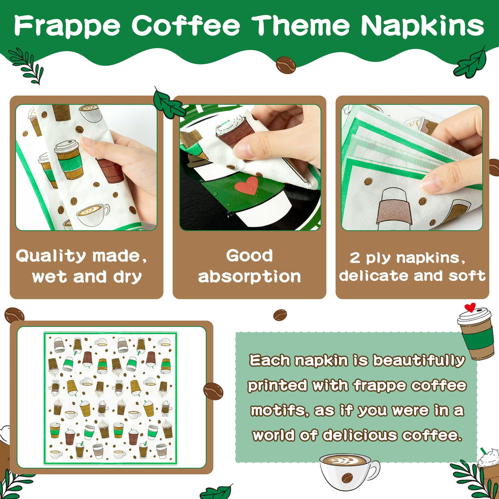 Frappe Coffee Themed 96-Piece Party Tableware Set – Disposable Plates, Napkins, Forks for 24 Guests