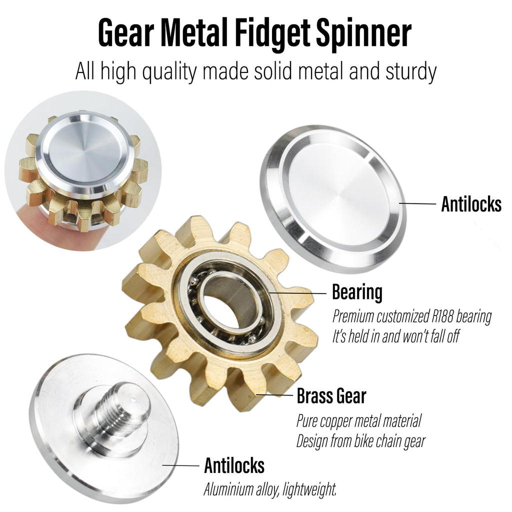 FREELOVE Gear Metal Fidget Spinner – Small Mini Copper Brass EDC Fidget Toy for Adults