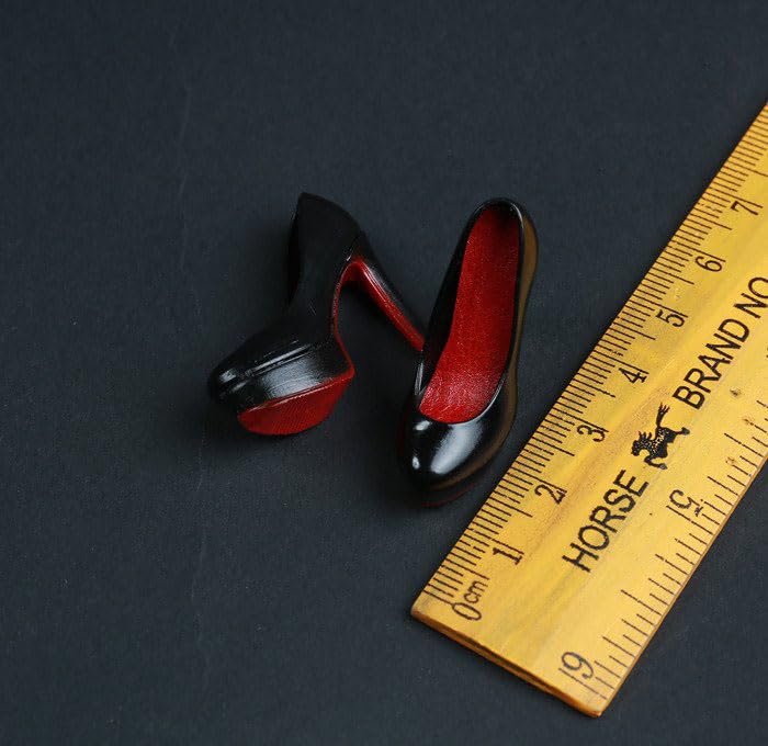 Fremego 1/6 Scale Female High-Heeled Shoes for 12-inch Action Figures - Black Leather-Look Shoes