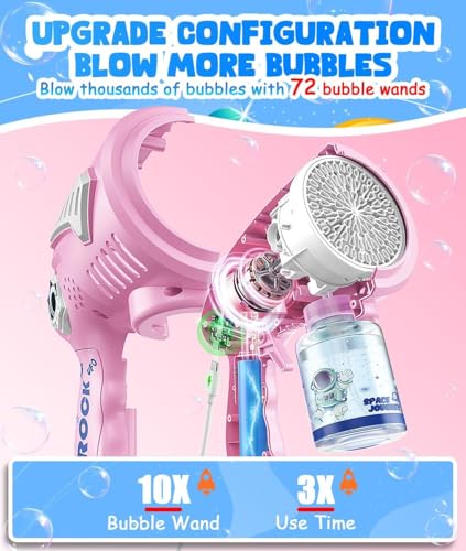 FREQUENT BUBBLES Big Bubble Gun - Rechargeable 72-Hole Bubble Machine with LED Lights for Kids Ages 3+