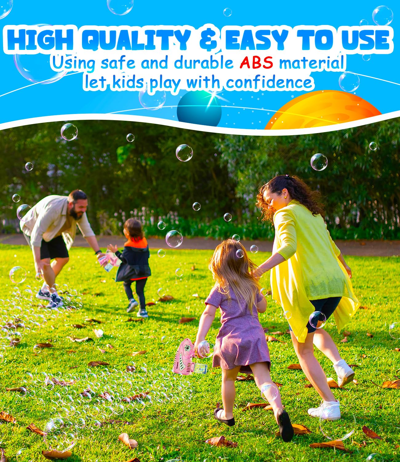 FREQUENT BUBBLES Big Bubble Gun - Rechargeable 72-Hole Bubble Machine with LED Lights for Kids Ages 3+