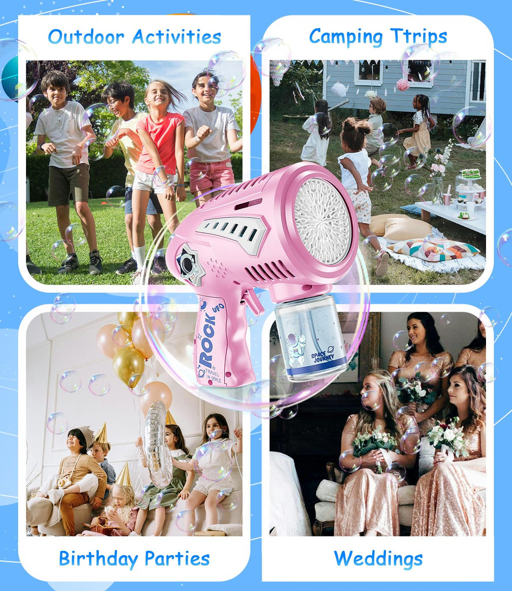 FREQUENT BUBBLES Big Bubble Gun - Rechargeable 72-Hole Bubble Machine with LED Lights for Kids Ages 3+