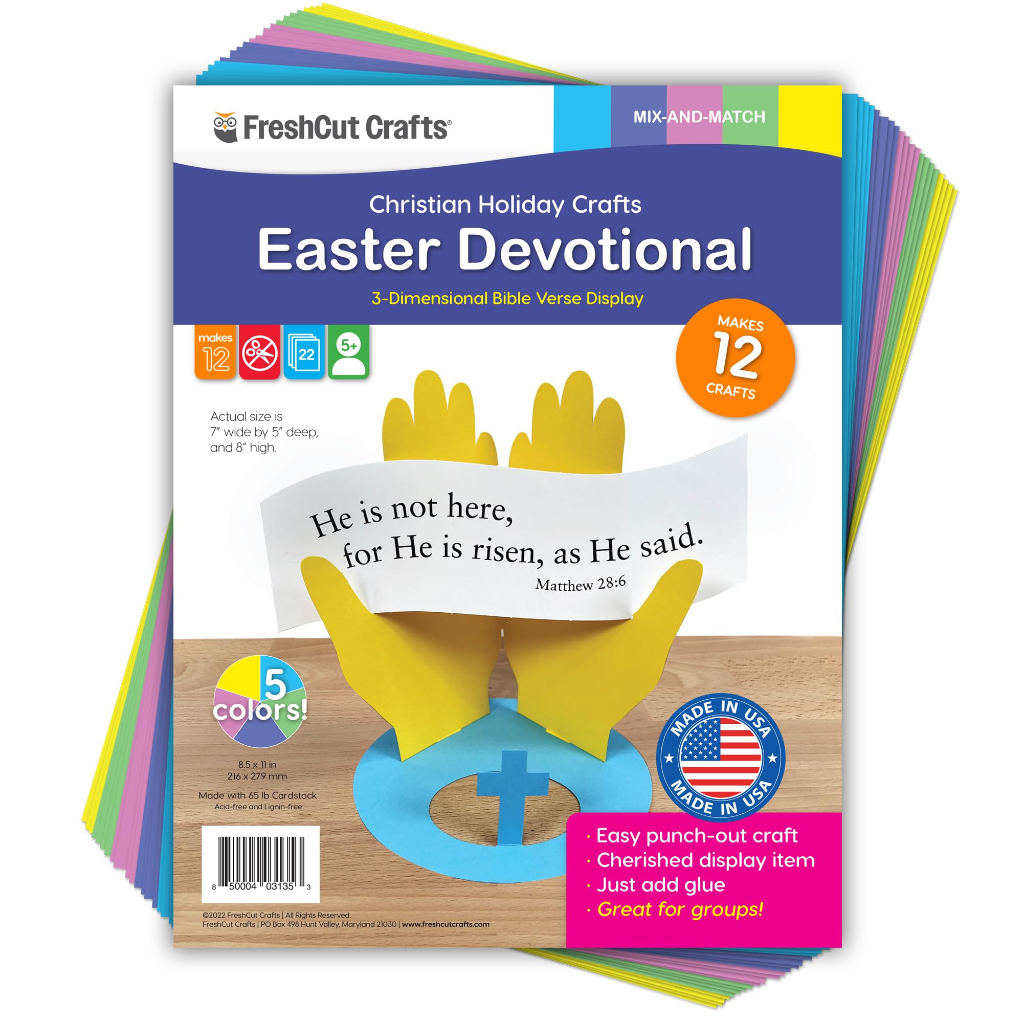 FreshCut Crafts Easter Devotional He is Risen Punch-Out Paper Bible Craft Kit – 12 Pack for Kids Ages 5+
