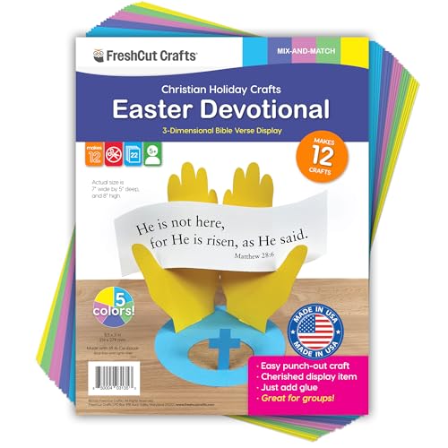 FreshCut Crafts Easter Devotional He is Risen Punch-Out Paper Bible Craft Kit – 12 Pack for Kids Ages 5+
