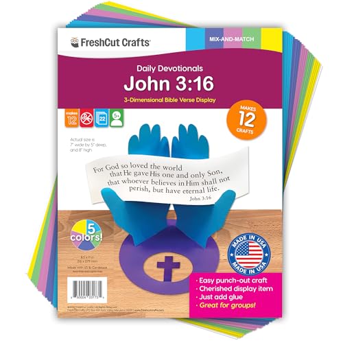 FreshCut Crafts John 3:16 3-D Paper Craft Kit – 12 Tabletop Displays for Kids Ages 5+