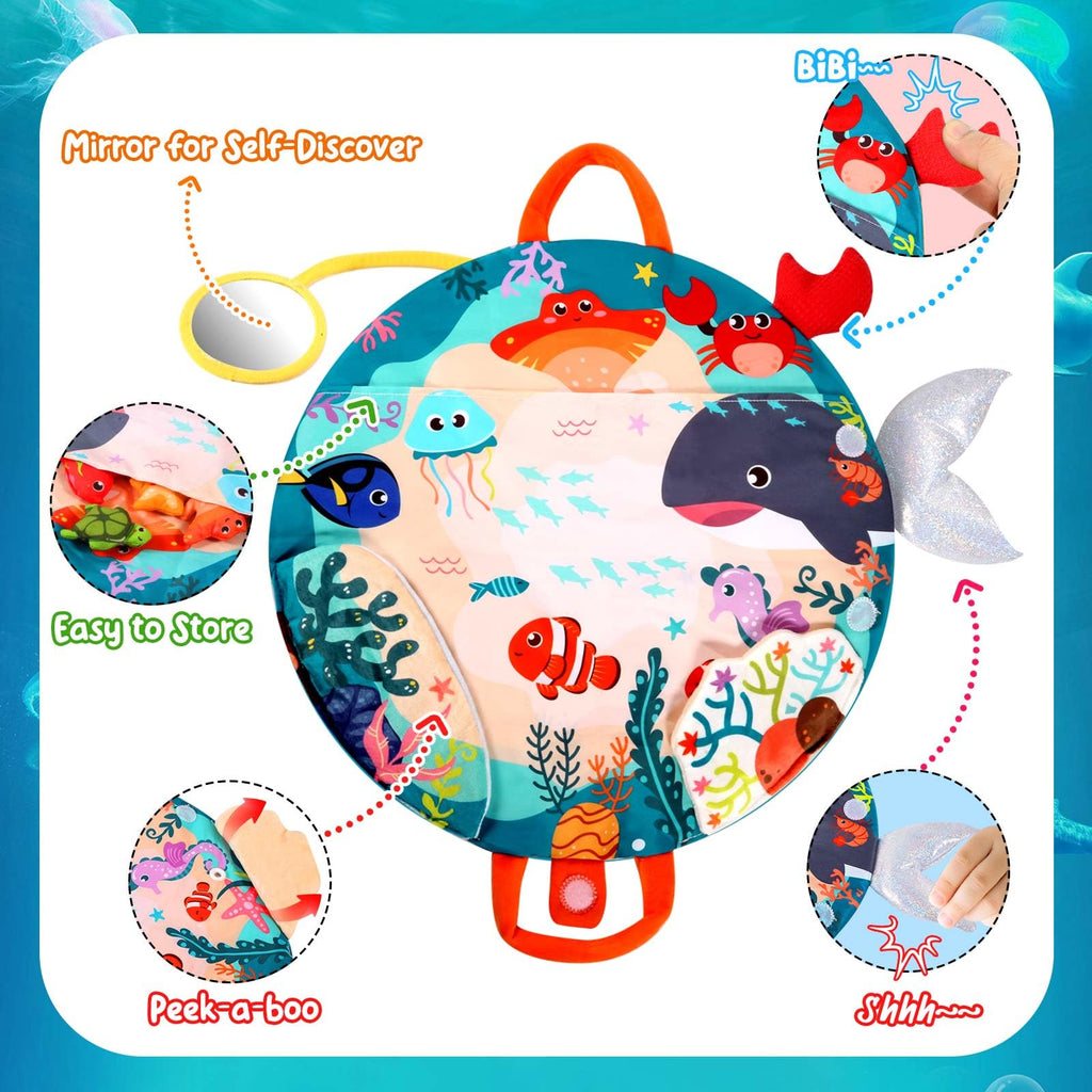 FREYBLI Montessori Fishing Toy Set for 1 Year Old – Cloth Toddler Fishing Game with Stacking Cups, 15 Sea Animals, Velcro Fishing Pole, Silicone Cups, Ocean Mat Storage Bag, Sensory Baby Toy 12-18 Months