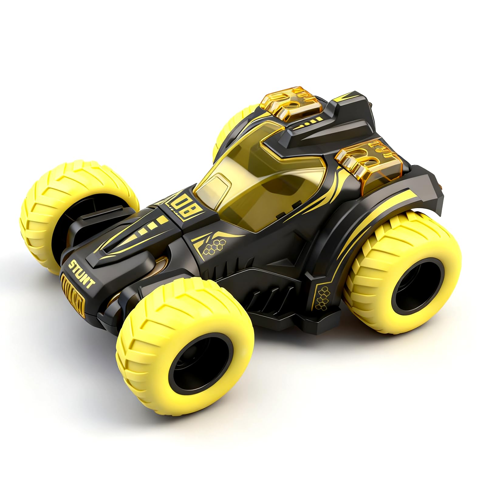 Friction Powered Flip Stunt Car – Push and Go Toy Car with 360° Spin for Kids 3+ (Yellow)