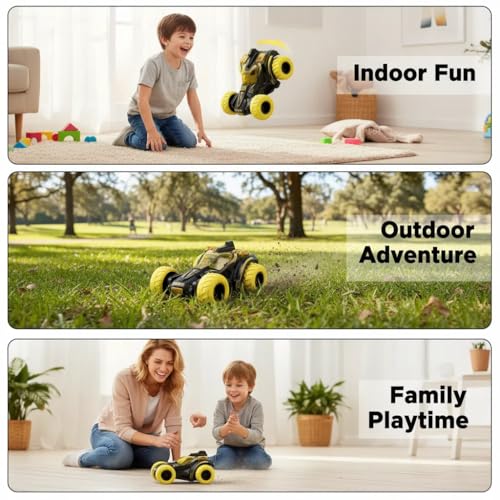 Friction Powered Flip Stunt Car – Push and Go Toy Car with 360° Spin for Kids 3+ (Yellow)