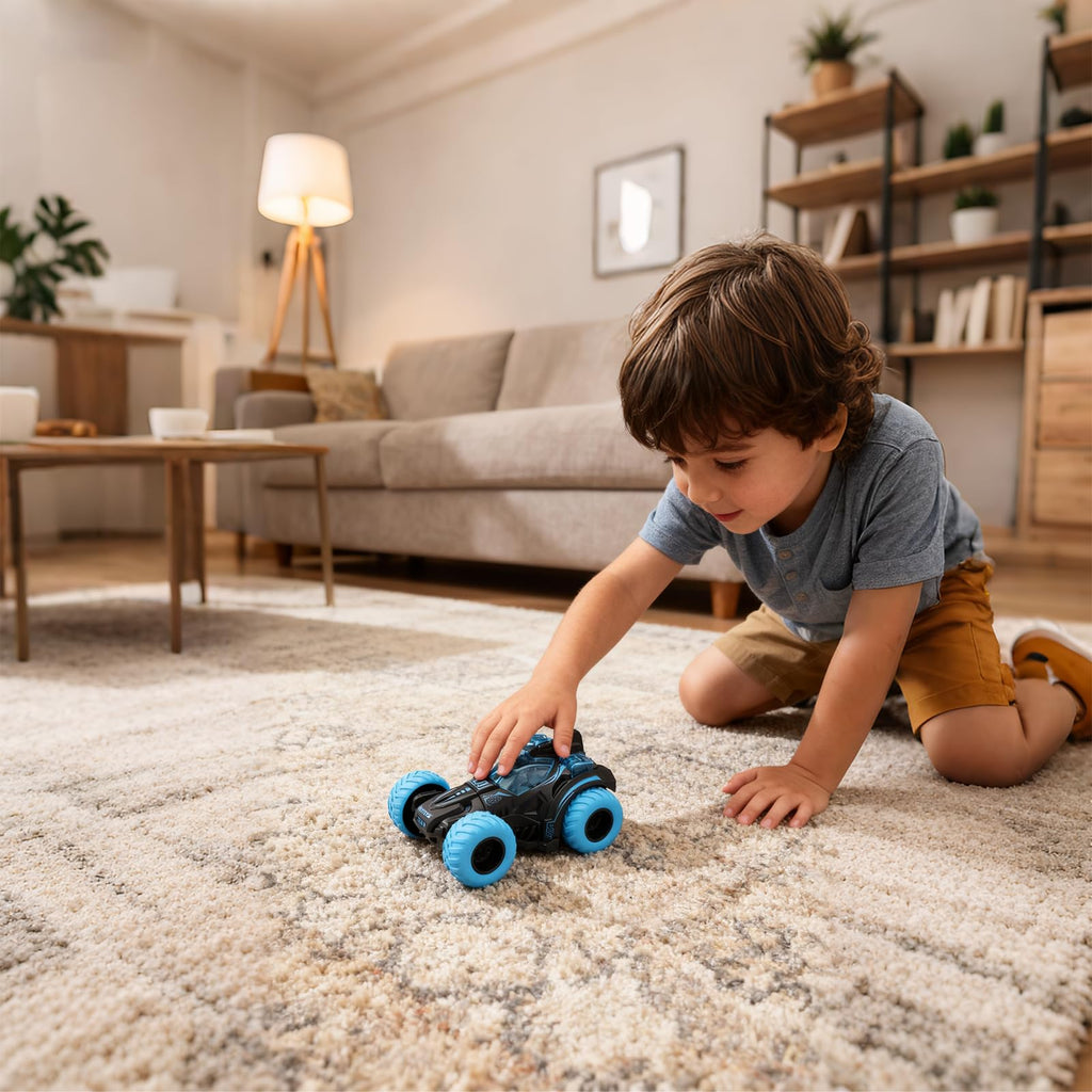 Friction Powered Flip Stunt Car – Push and Go Toy with 360° Spin, No Batteries Needed, for Kids Ages 3+ (Blue)