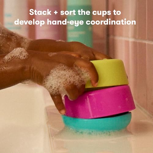Frida Baby Stack + Pour Bath Tower - Bath Toy for Toddlers, Stacking Rings with Scoop, Ages 12+ Months