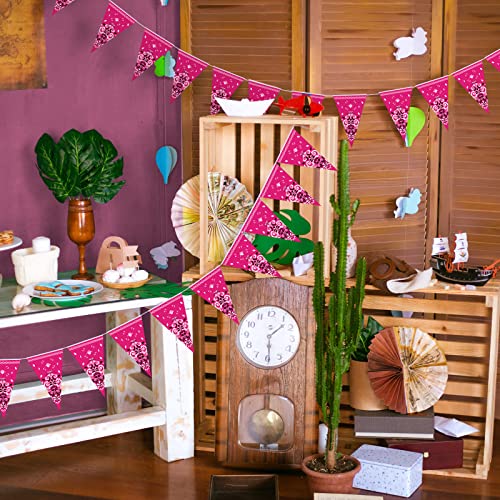 Frienda 5 Pack Western Cowgirl Party Banners - 9.8ft Bandana Pennant Flags, Rose Red Paper Decor for Wild West Birthday & Party