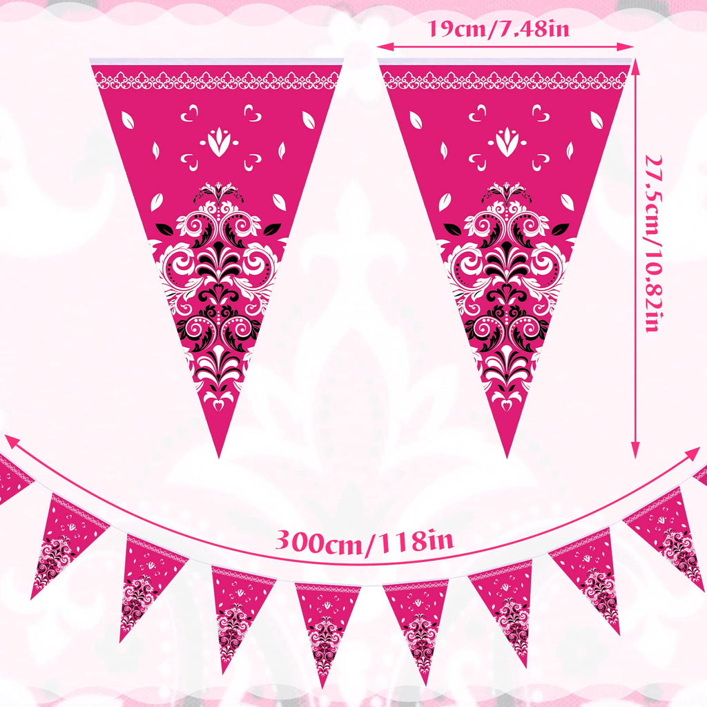 Frienda 5 Pack Western Cowgirl Party Banners - 9.8ft Bandana Pennant Flags, Rose Red Paper Decor for Wild West Birthday & Party