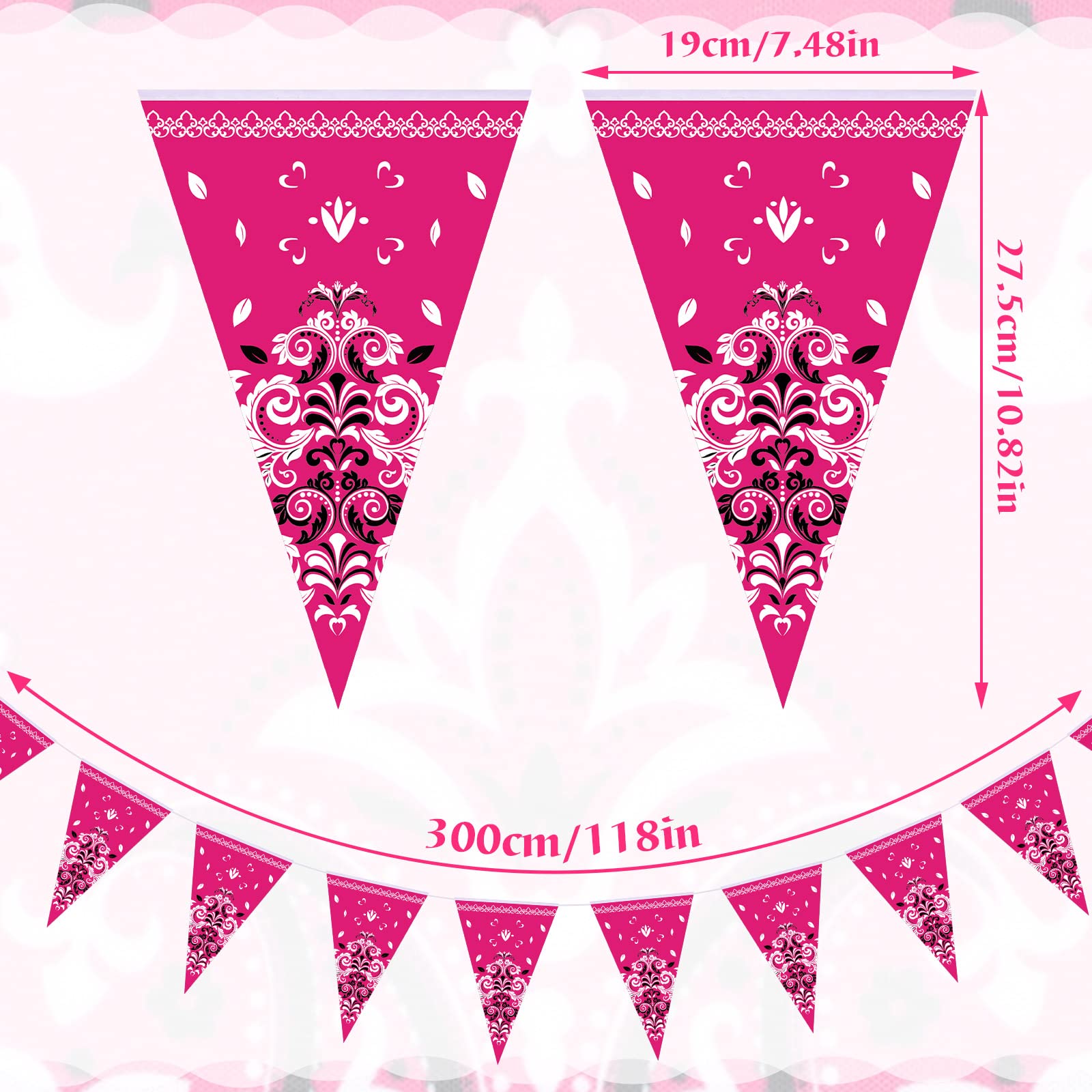 Frienda 5 Pack Western Cowgirl Party Banners - 9.8ft Bandana Pennant Flags, Rose Red Paper Decor for Wild West Birthday & Party