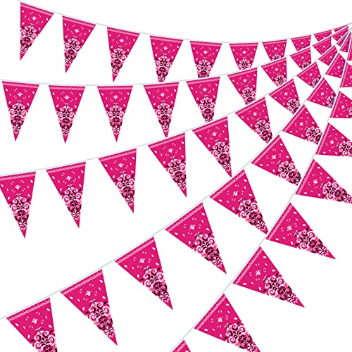 Frienda 5 Pack Western Cowgirl Party Banners - 9.8ft Bandana Pennant Flags, Rose Red Paper Decor for Wild West Birthday & Party