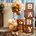 Frigg 4-Pack Wood Grain Baby Shower Boxes – Brown Teddy Bear Decor, Gender Reveal & Birthday Centerpiece Blocks