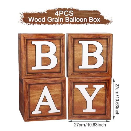 Frigg 4-Pack Wood Grain Baby Shower Boxes – Brown Teddy Bear Decor, Gender Reveal & Birthday Centerpiece Blocks