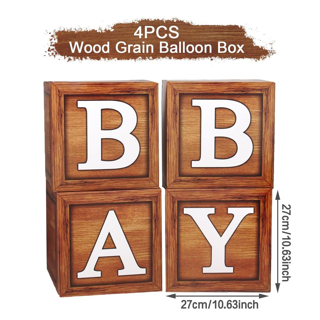 Frigg 4-Pack Wood Grain Baby Shower Boxes – Brown Teddy Bear Decor, Gender Reveal & Birthday Centerpiece Blocks