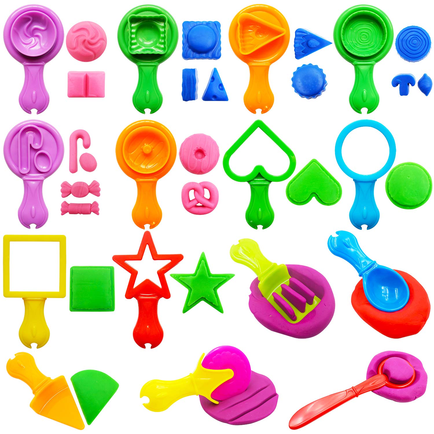 FRIMOONY 45-Piece Dough Tool Set for Kids – Plastic Molds and Cutters in Assorted Colors