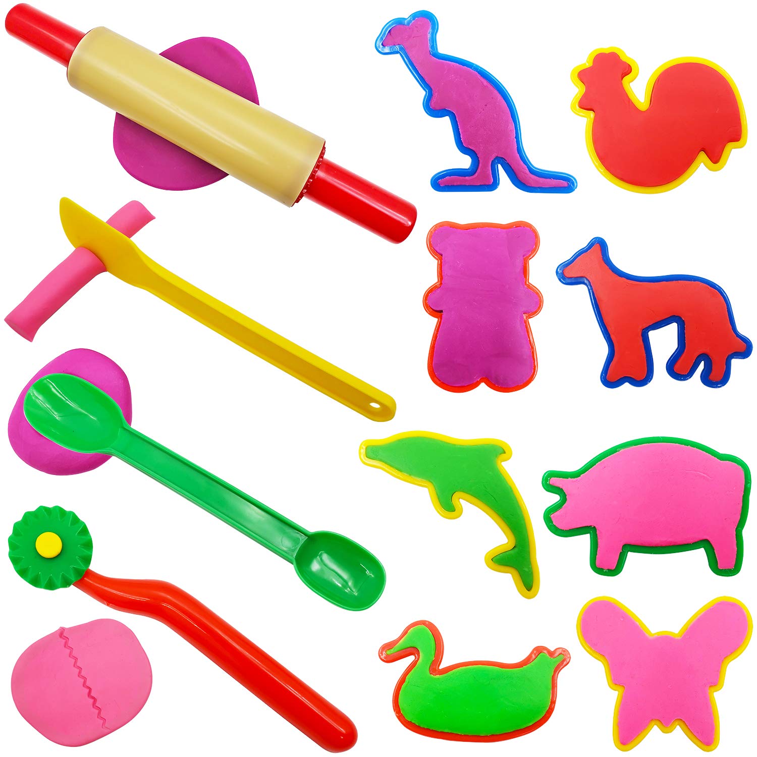 FRIMOONY 45-Piece Dough Tool Set for Kids – Plastic Molds and Cutters in Assorted Colors