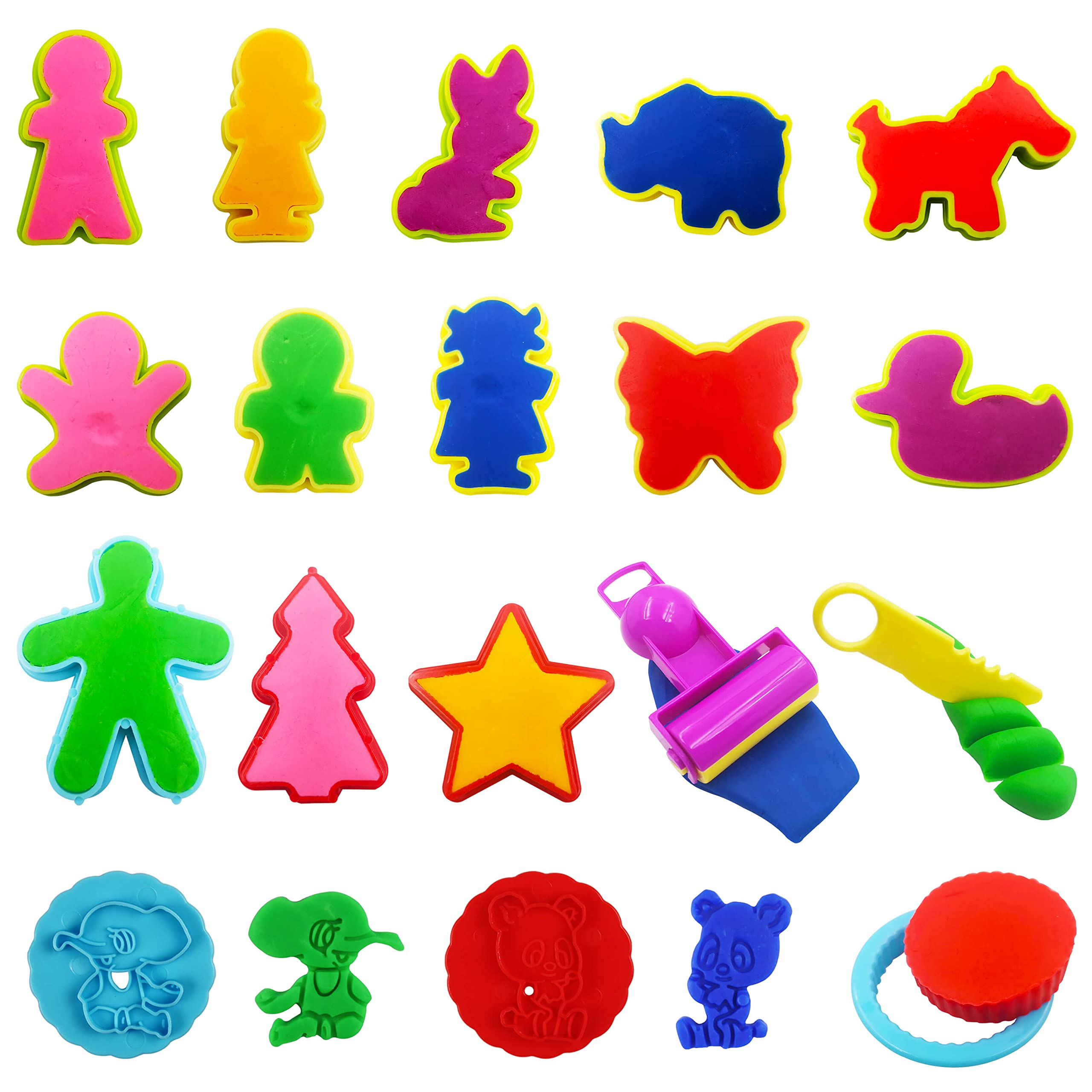 FRIMOONY 45-Piece Dough Tool Set for Kids – Plastic Molds and Cutters in Assorted Colors