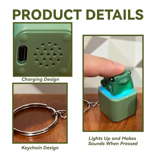Frog Croaking Fidget Keychain (2-Pack) – Rechargeable with Sound & LED Lights, Stress Relief Toy for Adults & Kids