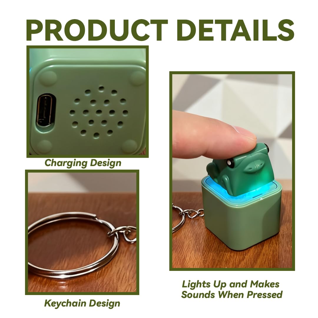 Frog Croaking Fidget Keychain (2-Pack) – Rechargeable with Sound & LED Lights, Stress Relief Toy for Adults & Kids
