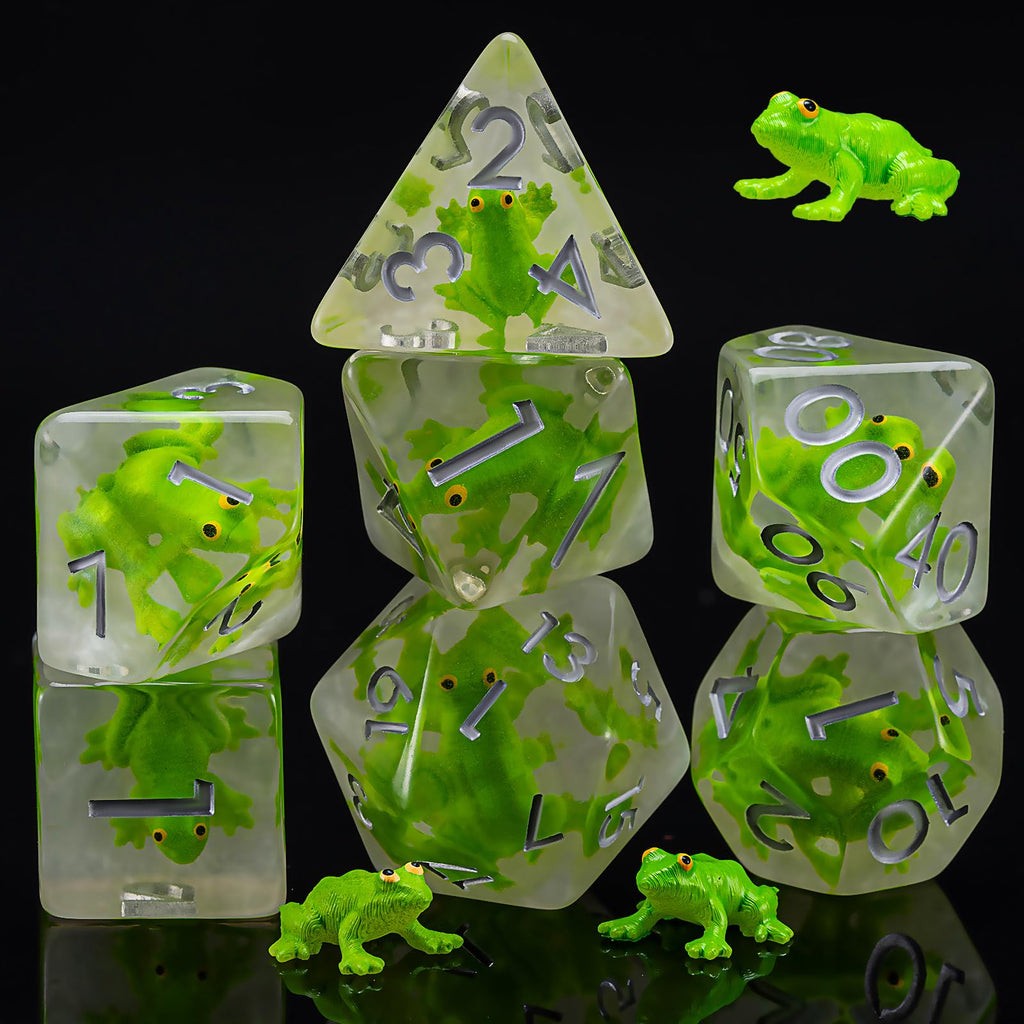 Frog Resin Dice Set – 7 Polyhedral Dice for D&D and RPG Games