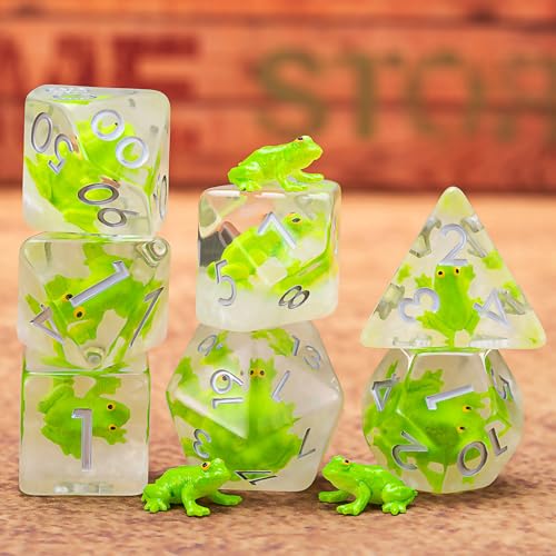 Frog Resin Dice Set – 7 Polyhedral Dice for D&D and RPG Games