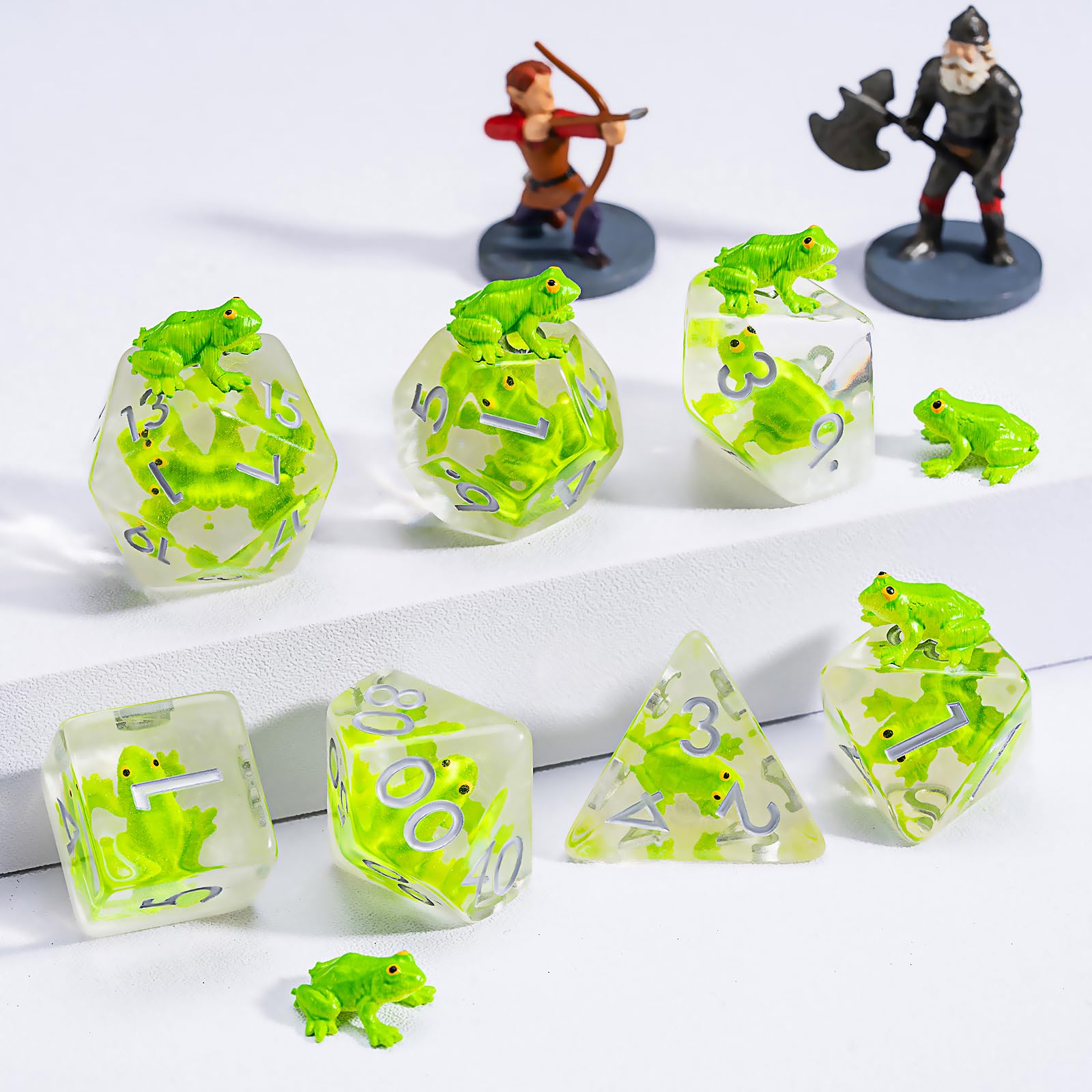 Frog Resin Dice Set – 7 Polyhedral Dice for D&D and RPG Games