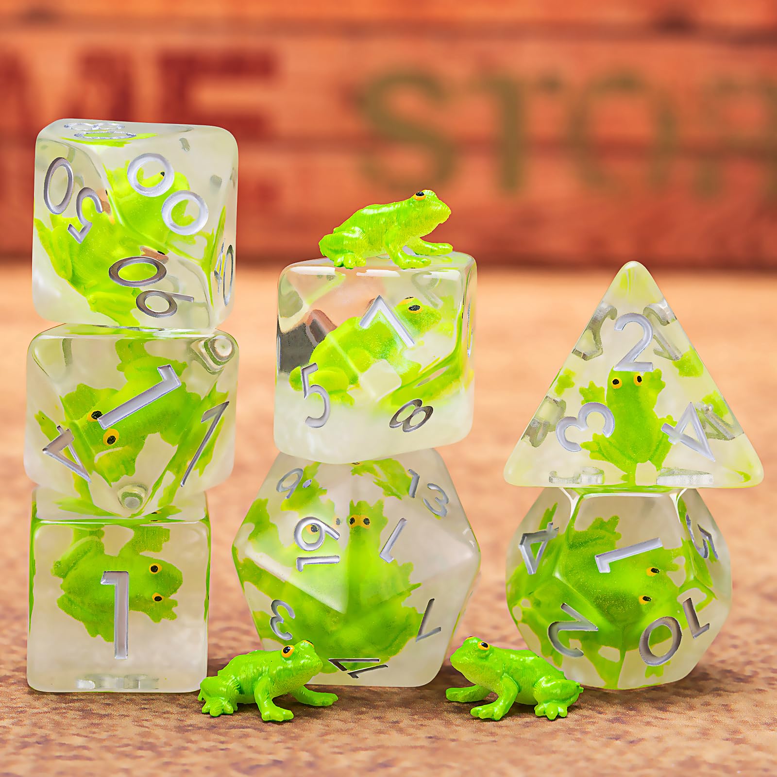 Frog Resin Dice Set – 7 Polyhedral Dice for D&D and RPG Games