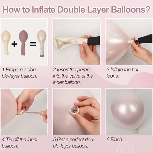 Froova 12-Inch Dusty Pink Balloons - 50 Piece Set with Pearl & Clear Balloons for Baby Shower, Wedding, Birthday Decor