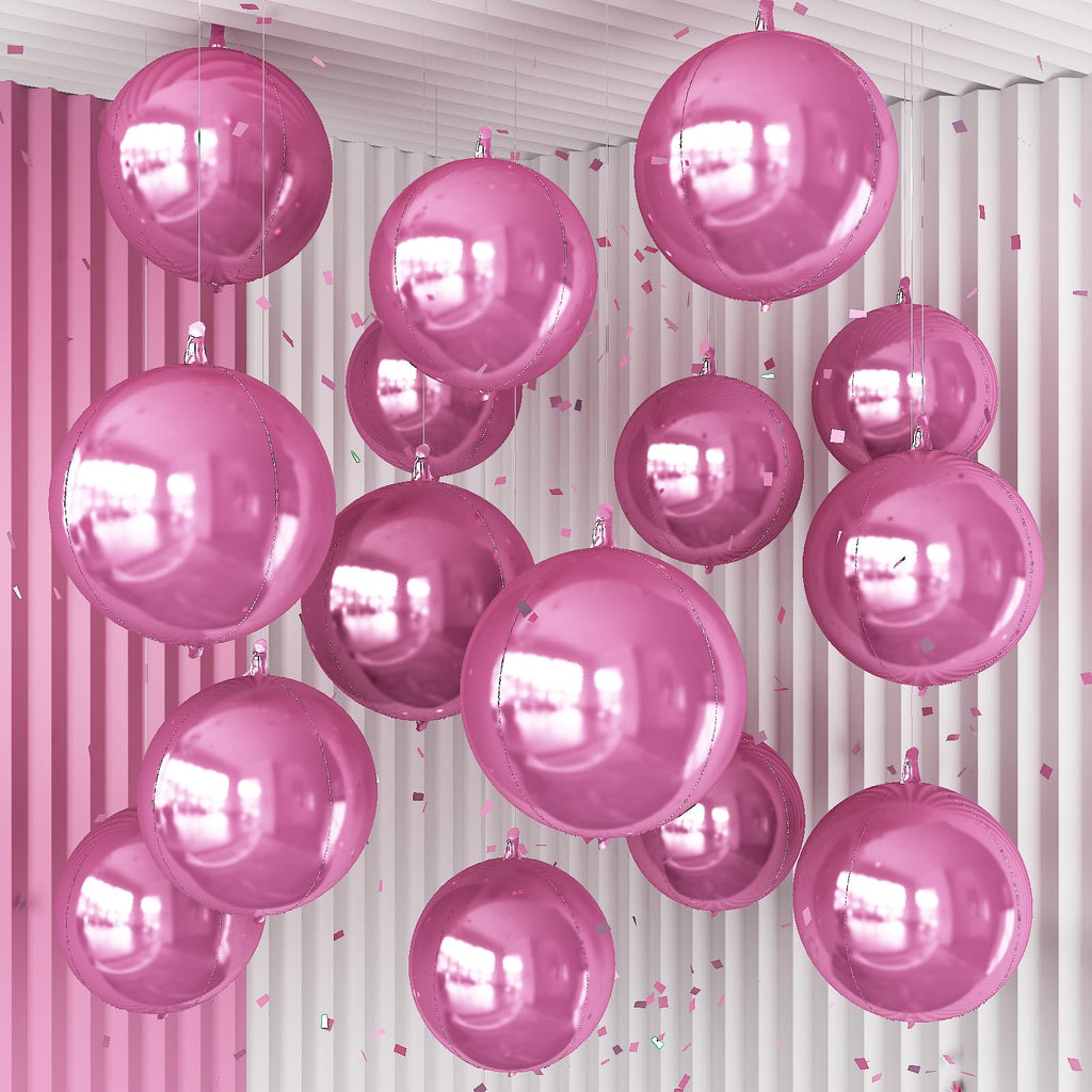 Froova 14 Pack Pink Foil Balloons - 22/15/10 Inch 4D Ball Set for Party Decor
