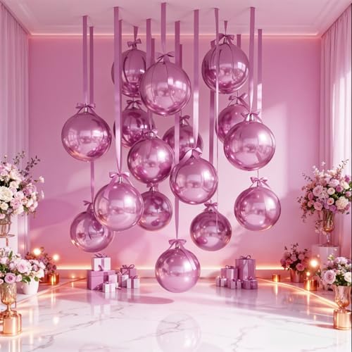 Froova 14 Pack Pink Foil Balloons - 22/15/10 Inch 4D Ball Set for Party Decor