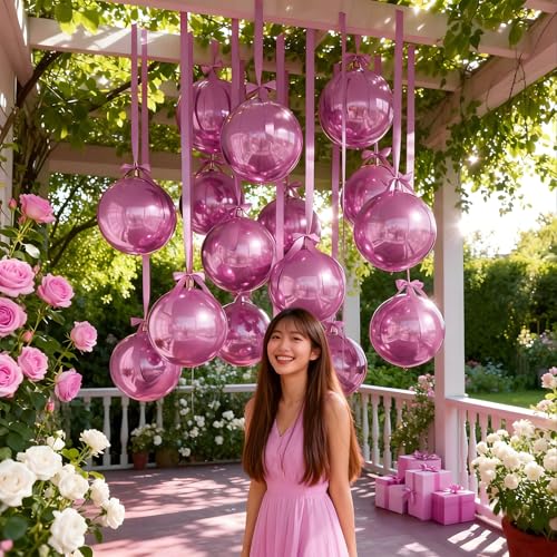 Froova 14 Pack Pink Foil Balloons - 22/15/10 Inch 4D Ball Set for Party Decor