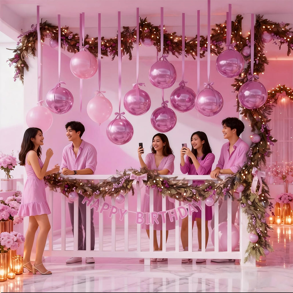 Froova 14 Pack Pink Foil Balloons - 22/15/10 Inch 4D Ball Set for Party Decor