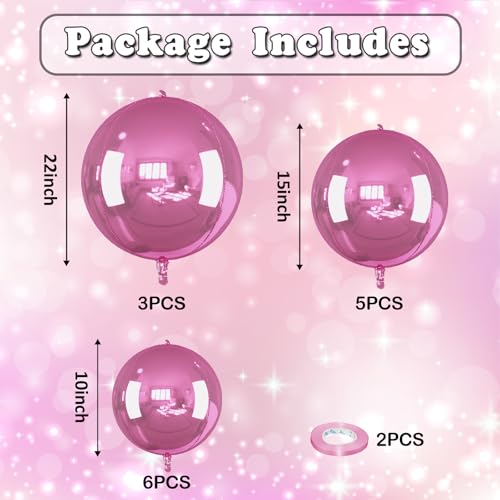 Froova 14 Pack Pink Foil Balloons - 22/15/10 Inch 4D Ball Set for Party Decor