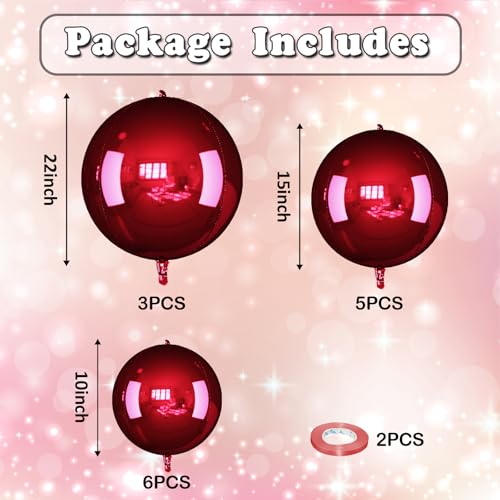 Froova 14-Piece Burgundy Foil Balloon Set – 22/15/10 Inch Maroon Metallic 4D Balloons for Parties